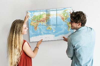 Tableau magnétique mural Carte physique du monde