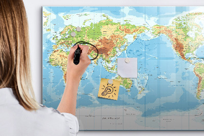 Tableau magnétique mural Carte physique du monde