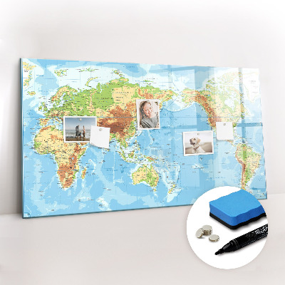 Tableau magnétique mural Carte physique du monde