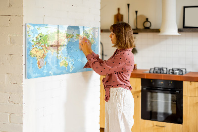 Tableau magnétique mural Carte physique du monde