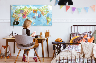 Tableau magnétique mural Carte physique du monde