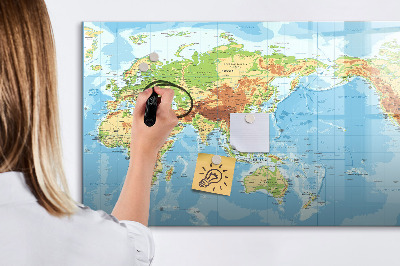 Tableau magnétique mural Carte physique du monde