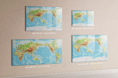 Tableau magnétique mural Carte physique du monde