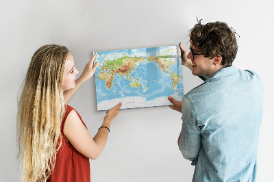 Tableau magnétique mural Carte physique du monde