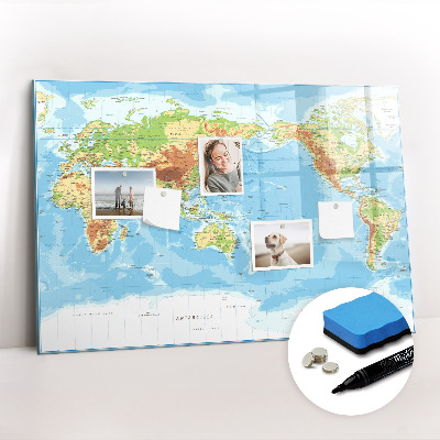 Tableau magnétique mural Carte physique du monde