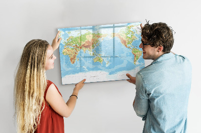 Tableau magnétique mural Carte physique du monde