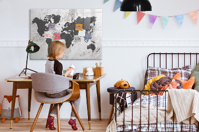 Tableau effaçable magnétique Carte du monde en béton