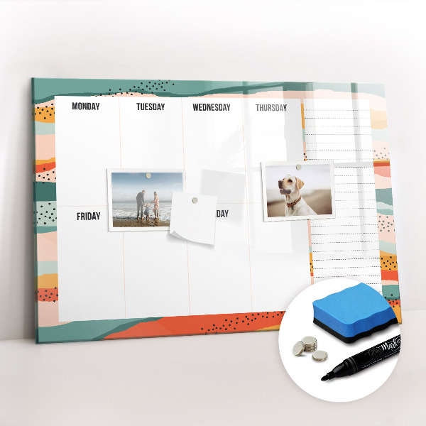 Tableau verre magnétique Agenda hebdomadaire rétro