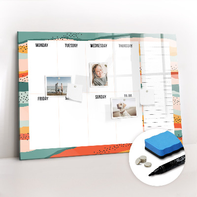 Tableau verre magnétique Agenda hebdomadaire rétro