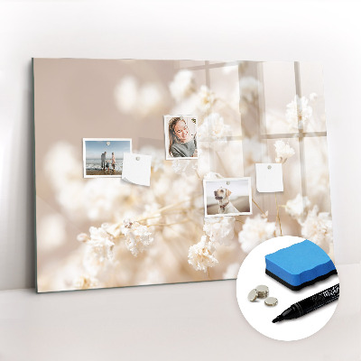 Tableau verre magnétique Petites fleurs blanches