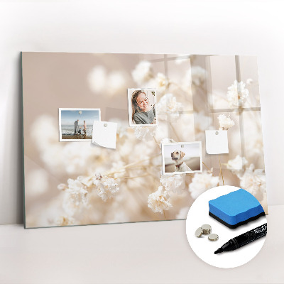 Tableau verre magnétique Petites fleurs blanches