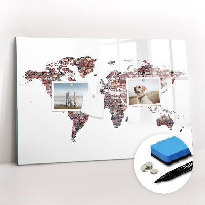Tableau effaçable magnétique Carte du monde en briques