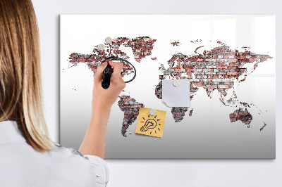 Tableau effaçable magnétique Carte du monde en briques