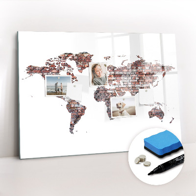 Tableau effaçable magnétique Carte du monde en briques