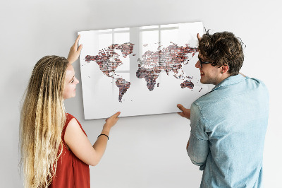 Tableau effaçable magnétique Carte du monde en briques