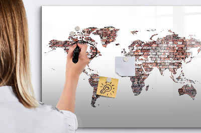 Tableau effaçable magnétique Carte du monde en briques