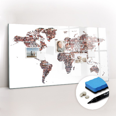 Tableau effaçable magnétique Carte du monde en briques