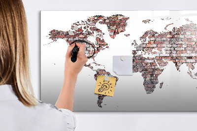 Tableau effaçable magnétique Carte du monde en briques