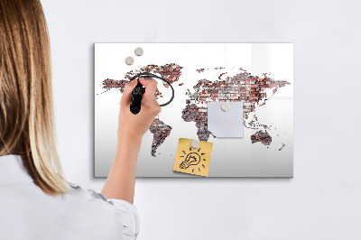 Tableau effaçable magnétique Carte du monde en briques