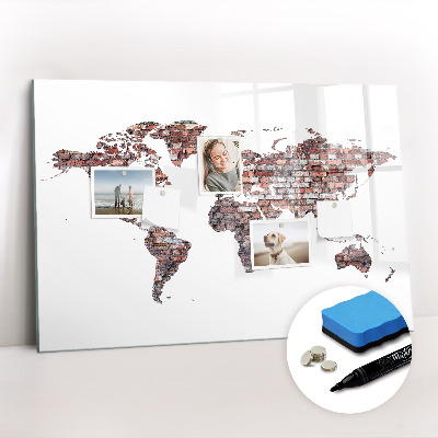Tableau effaçable magnétique Carte du monde en briques