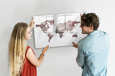 Tableau effaçable magnétique Carte du monde en briques