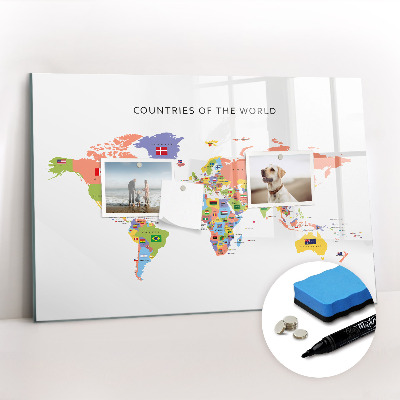 Tableau magnétique mural Carte des drapeaux