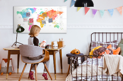 Tableau effaçable magnétique Carte du monde à l'aquarelle