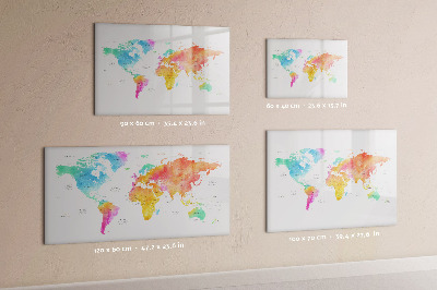 Tableau effaçable magnétique Carte du monde à l'aquarelle
