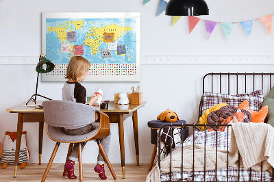 Tableau magnétique mural Carte du monde et drapeaux