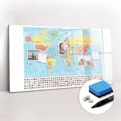 Tableau effaçable magnétique Carte géographique du monde