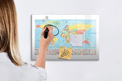 Tableau effaçable magnétique Carte géographique du monde