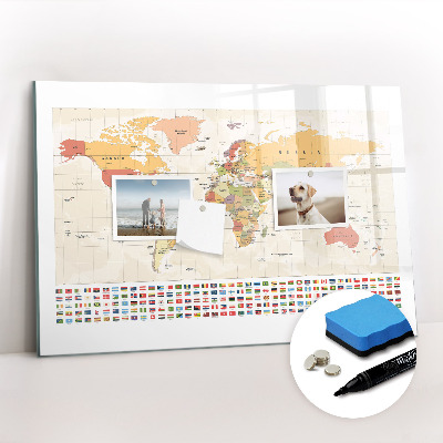 Tableau verre magnétique Projet de carte du monde