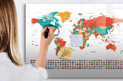 Tableau effaçable magnétique Carte du monde colorée