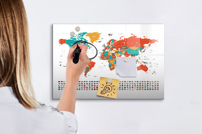 Tableau effaçable magnétique Carte du monde colorée