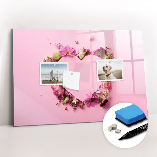 Tableau verre magnétique Coeur de fleurs