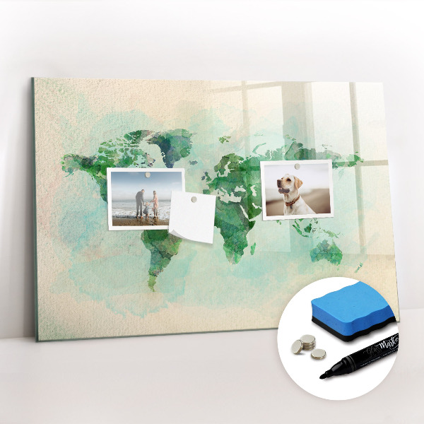Tableau effaçable magnétique Carte du monde à l'aquarelle