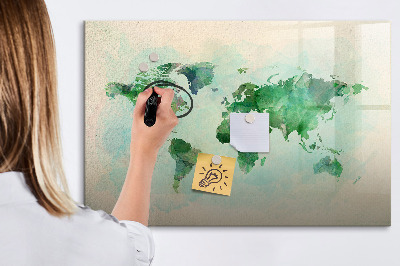 Tableau effaçable magnétique Carte du monde à l'aquarelle