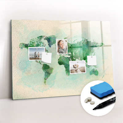 Tableau effaçable magnétique Carte du monde à l'aquarelle