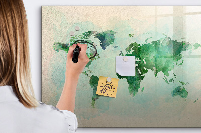Tableau effaçable magnétique Carte du monde à l'aquarelle