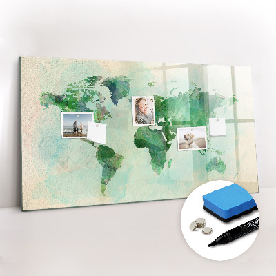 Tableau effaçable magnétique Carte du monde à l'aquarelle