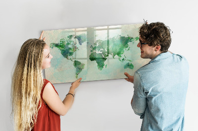 Tableau effaçable magnétique Carte du monde à l'aquarelle