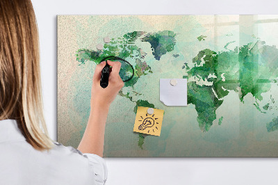 Tableau effaçable magnétique Carte du monde à l'aquarelle