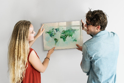 Tableau effaçable magnétique Carte du monde à l'aquarelle