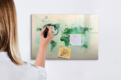 Tableau effaçable magnétique Carte du monde à l'aquarelle