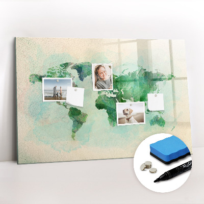 Tableau effaçable magnétique Carte du monde à l'aquarelle