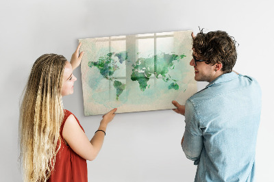 Tableau effaçable magnétique Carte du monde à l'aquarelle