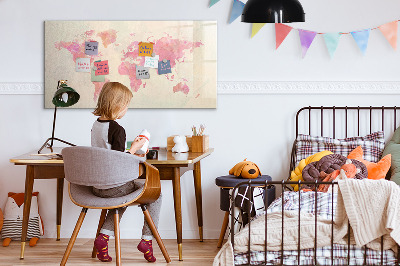 Tableau verre magnétique Carte du monde à l'aquarelle