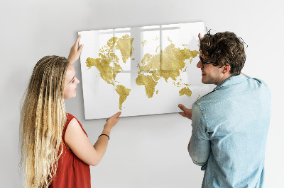 Tableau magnétique mural Carte dorée du monde
