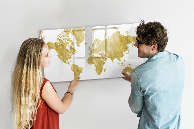 Tableau magnétique mural Carte dorée du monde