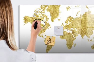 Tableau magnétique mural Carte dorée du monde